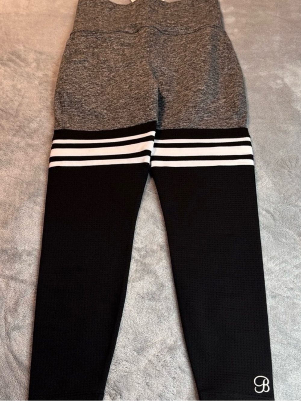 Bombshell Sportswear Gray and Black Striped High-Waist Leggings - Picture 5 of 5